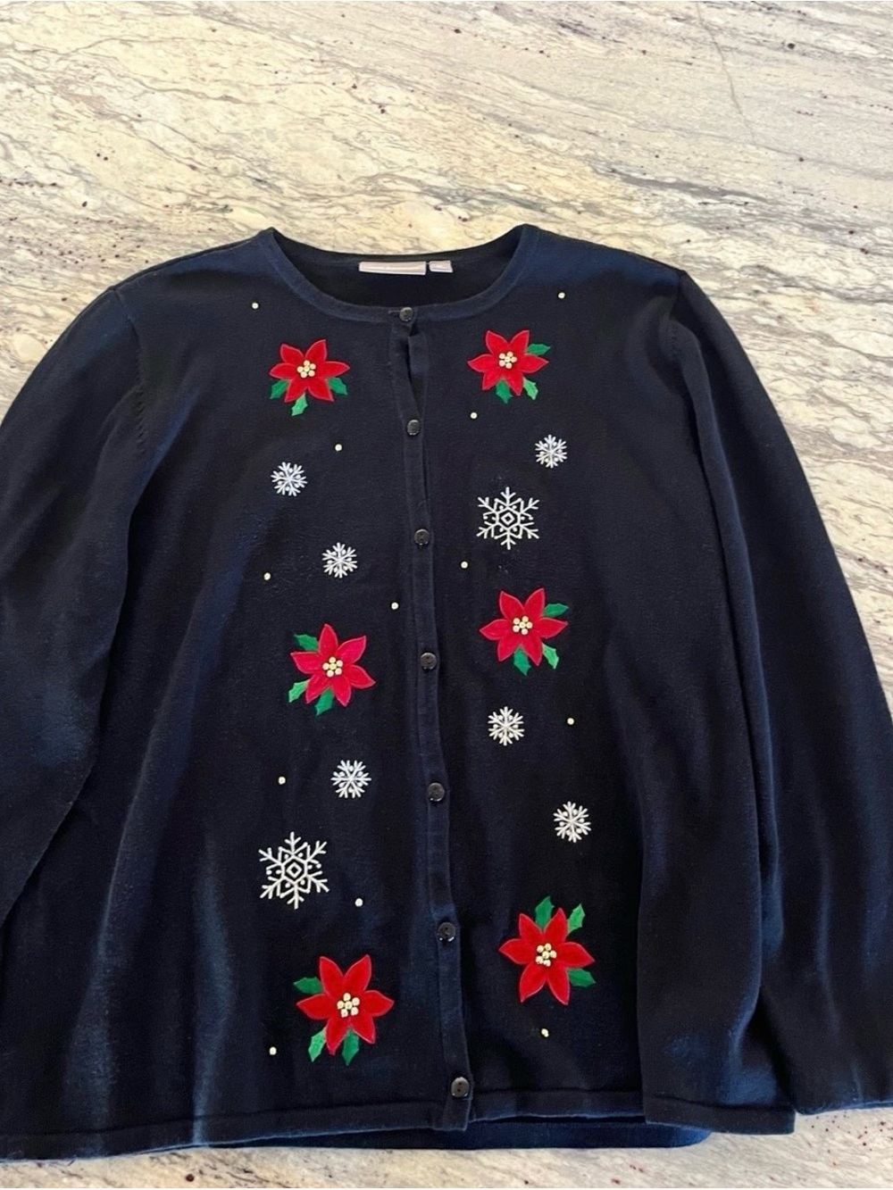 croft &barrow XL christmas sweater Black Snow Flakes Button Down